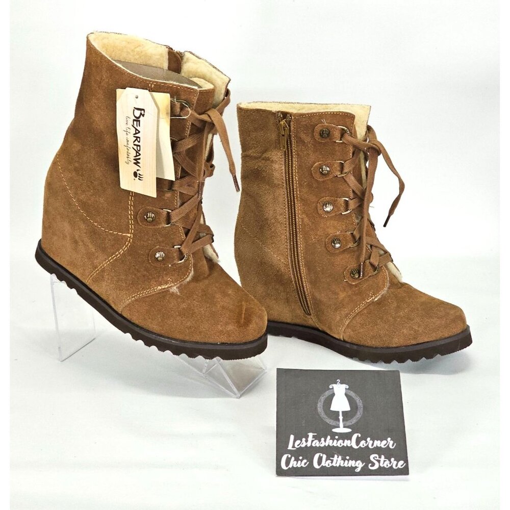 NWD Bearpaw Women's Brown Suede Bonnie Wedge Boot Zip Bootie Size 8 1809 - Picture 4 of 16